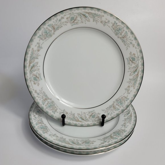 THREE Noritake Belmont Salad Plates Blue Gray Scrolls & Flowers #5609 - Picture 1 of 12